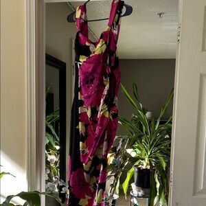 London Times Pink and Black Floral Maxi Dress